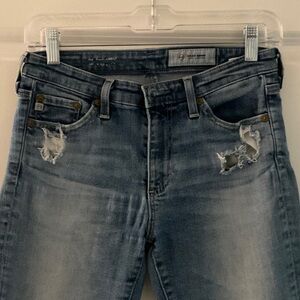 Ag Adriano Goldschmied Distressed Light Wash Straight Leg Jeans